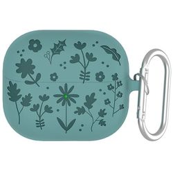 Samsung Galaxy Buds3 Pro / Buds3 Bluetooth-øretelefoner Blomstermønster Flytende silikonetui med hengende spenne - Mørkegrønn