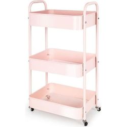 Rullvagn med 3 nivåer i rosa, med hjul och handtag, 41 × 30,5 × 76 cm — Kök / Tvättstuga