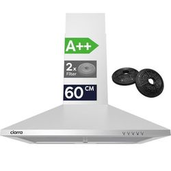 CIARRA Väggmonterad Fläkt 60cm Rostfritt Stål A++ 404m³/h Återvinning eller Utsläpp Kolfilter Inkluderat LED Tyst CBCS6201