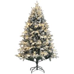 Kunstigt juletræ 180 cm LED-lys Sneovertrukket Brandhæmmende Ø116 cm Grøn