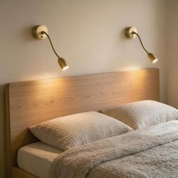 Vägglampa Sovrum, Set om 2 Brons Lese LED-lampa med Svanhals, Varmvit 360° Justerbar, för Sängbord Kontor