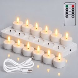 12 genopladelige LED-fyrfadslys uden flamme – med fjernbetjening og timer, batteridrevne lys til Halloween og festdekoration