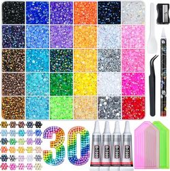40000 stk 30 Farver Harpiks Flatback Rhinestone Kit - 3mm Flade Ædelsten med 4 stk B7000 Lim og Værktøj, Perfekt til DIY Håndværk, Negle og Dekoration