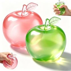 2-pak Squishy Æble, Anti-Stress, Anti-Stress Legetøj Æble Squishy Transparent Bold Lindring, Velegnet til Voksne Børn Dekorativ Gave (Rosa og grøn)