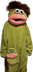 Sjov Big Mouth Monster Onesie Pyjamas til børn og voksne - Blød plys koralfleece, perfekt til cosplay eller Halloween-kostumer, Grøn, XL (175–185 cm)
