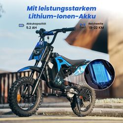 A14 Elektrisk Offroad-Motorcykel för Barn, 500W 5.2Ah, Topphastighet 27 km/h, 14-tums skärm, 22 km räckvidd. Utrustad med Bluetooth.