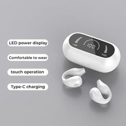 White-Wireless Clip-on Bluetooth-hörlurar med mikrofon, Sophia Conduction-hörlurar, Open Ear-hörlurar