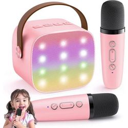 Mikro Karaoke Børn Voksne med 2 trådløse mikrofoner Karaoke Bærbar Bluetooth LED Karaoke Højttaler Pige Gave Jul Legetøj Børn