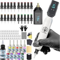 Tatueringskit - 1001 BATTERIER - TK039 - Trådlös - 2 batterier 1500mAh (4–12V, 9 nivåer) - 20 sterila patroner
