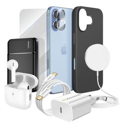 Tillbehörspaket - MAYAXESS - iPhone 17 - MagSafe-fodral - Extern batteri 5000mAh - Bluetooth-hörlurar 5.3