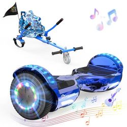 Hoverboard EVERCROSS TECH 6.5" Fuldgummihjul Off-Road, LED-belysning Bluetooth, Selvbalance Gave til Børn og Voksne Blå