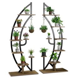 6-etasjes metallplantestativ, halvmånedesign, 2-pakning