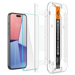 Spigen iPhone 15 Pro Glas.Tr "Ez Fit" Skjermbeskytter Herdet Glass, 2-pakning - Klar