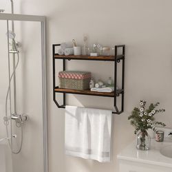 Væghylde over toilettet, 2-lags med håndklædeholder