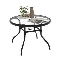 Utendørs rundt glassbord med paraplyhull, 70 cm