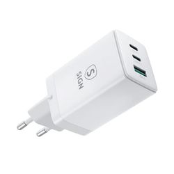 GaN Ultra 65W 2xUSB-C & 1xUSB-A hurtiglader - hvit