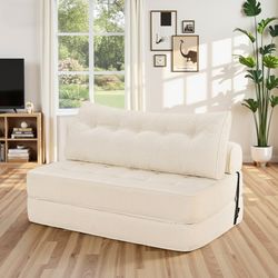 Oompa foldbar sovesofa 160×130 cm queensize - foldbar sovesofa med hynder, tæt skum, chaiselong/stol til stue og soveværelse, gæsteværelse, hvid