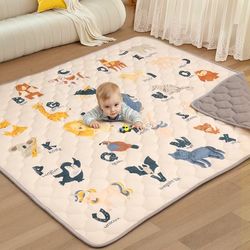 Comomy Baby Legemåtte, Blød Bomulds Kravlemåtte, Foldbar Skridsikker Gulvlegemåtte, Kravlegårdsmåtte, 180 x 200 cm, Beige Bogstav
