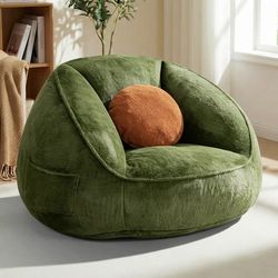 HOMMPA Saccosäck (ca 120 cm) – Stor Saccosäckstol med Kudde, Loungefåtölj med Sidoficka, Golvsoffa för Vardagsrum och Sovrum – Grön
