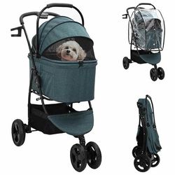 vidaXL Sammenleggbar kjæledyrvogn grønn 78 x 54 x 101 cm Polyester