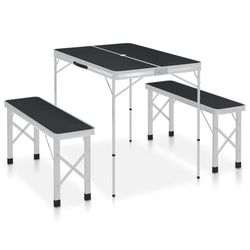 vidaXL Hopfällbart campingbord med 2 bänkar aluminium grå