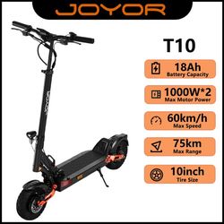 JOYOR T10 Elektrisk Scooter 2000W Dubbelmotor, 60km/h 75km Räckvidd, 60V 18Ah Batteri, 10" Terrängdäck, Hopfällbar El-Scooter