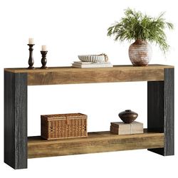 Tribesigns 160 cm Konsolbord, Dubbelt Lager, Träben, Rustikt Brunt och Svart