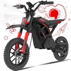 HITWAY Elmotorcykel Barn 14", Motor 400W, 3 Hastigheter 10–25 km/h, Räckvidd upp till 45 km, Idealisk Present, Svart&Röd