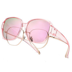 Solbriller oven på briller – Polariserede Suncovers UV400, Rosa linser, Transparent rosa stel
