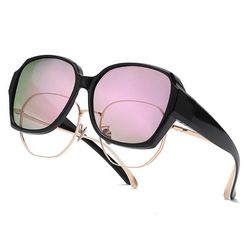 Solbriller over briller – Polariserte Suncovers UV400, Rosa linser, Svart innfatning