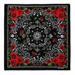 Bandana med roser 55 cm – svart paisleymønstret hodetørkle i bomull