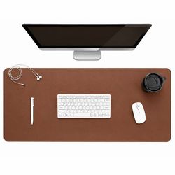 Brunt skrivebordsunderlag deskmat 60x40 cm PU-lær