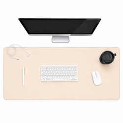Beige skrivebordsunderlag deskmat 120x60 cm PU-lær