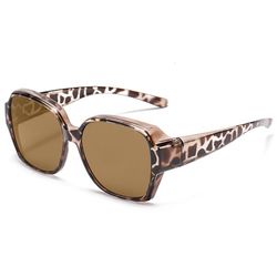 Solbriller ovenpå briller – Polariserede Suncovers UV400, Brune linser, Brun leopardstel