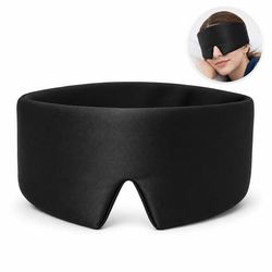 Sovmask 360° Mörkläggande, Tjock och Bred – Justerbar Ögonmask Konstsiden, Svart