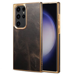 DENIOR Samsung Galaxy S23 Ultra Fodral Äkta Läder + PC + TPU - Svart