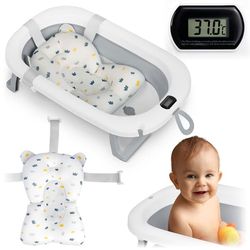Sammenklappeligt badekar til børn, spædbørn med termometer og indsats Ricokids RK-287 hvid og grå