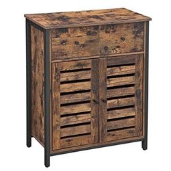 Vasagle gulvskab, fritstående skab med 1 skuffe og hylde, køkkenopbevaringsskab, louvered døre, til stue, hallway, kontor, soveværelse, rustik brun LSC86BX