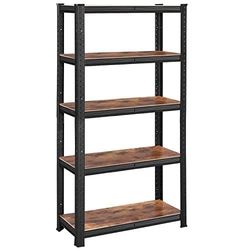 Songmics -hylderenhed, 30 x 75 x 150 cm, 650 kg belastningskapacitet (130 kg pr. Hylde), industrielle, justerbare opbevaringshylder, til stue, køkken, garage, rustik brun og sort GLR030B01