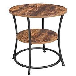 Vasagle sidebord runde, slutbord med 2 hylder, stue, soveværelse, let samling, metal, industriel design, rustik brun Let56bx