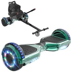 RCB Hoverboard + Kart 2-i-1 6,5 tum Bluetooth och LED – Justerbar kart – cyan/svart – perfekt present till barn