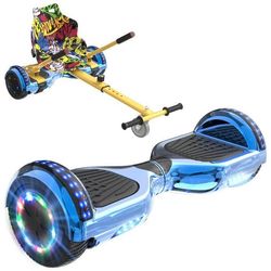 RCB Hoverboard + Kart 2-i-1 6,5 tum Bluetooth och LED – Justerbar kart – blå/gul – perfekt present till barn