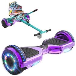 RCB Hoverboard + Kart 2-i-1 6,5 tum Bluetooth och LED – Justerbar kart – lila/grön – perfekt present till barn