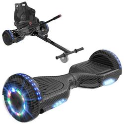RCB Hoverboard + Kart 2-i-1 6,5 tum Bluetooth och LED – Justerbar kart – svart/svart – perfekt present till barn