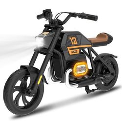 RCB Elmotorcykel för Barn R9, 12 Tum, 200W, 25km/h, Ambientljus, Från 4 År, Svart