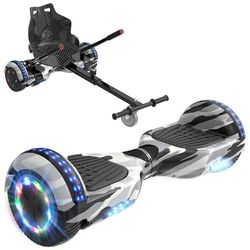 RCB Hoverboard + Kart 2-i-1 6,5 tum Bluetooth och LED – Justerbar kart – kamouflage/svart – perfekt present till barn