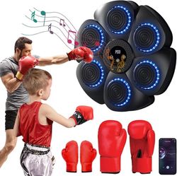 Musikk-boksemaskin - Smart veggmontert boksemaskin med musikk, LED-lys og boksehansker - Bluetooth-tilkobling, 9 moduser og 18 hastigheter