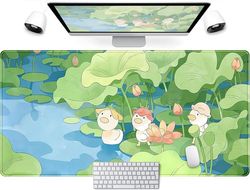 Grøn sød anime skrivebordsmåtte Kawaii tegneserieænder gaming musemåtte stor anime pige gamer musemåtte kvinders kontorindretning skrivebordsunderlag æstetisk lotus - måtte