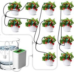 Automatisk vandingssystem, 12-potte indendørs plantevandingssæt med LED-display og USB-ladestation.