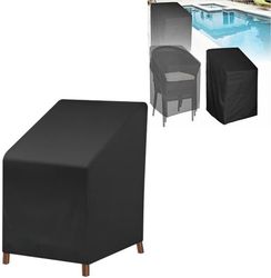 Vandtæt Oxford Stof Stolebetræk, Vindtæt Have Stabelstol Beskytter, UV-beskyttelse, 65 x 65 x 80/120 cm, Sort